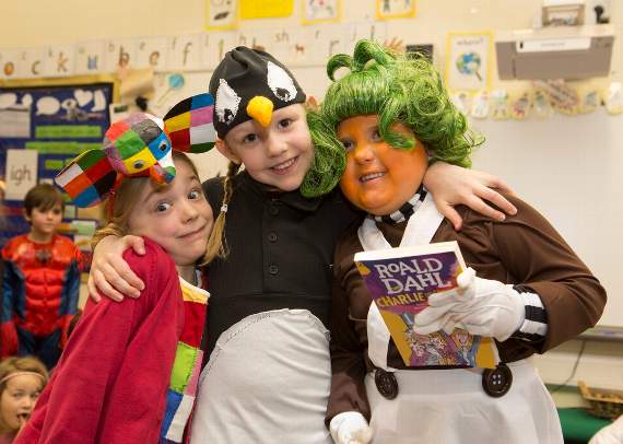 Pupils at Kymin View Primary School celebrating a previous World Book Day