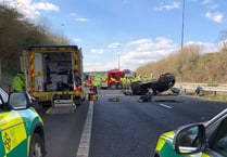 Vehicle falls from roundabout onto M48