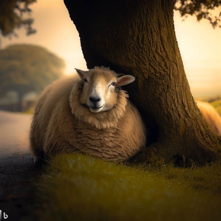Sheep under tree
