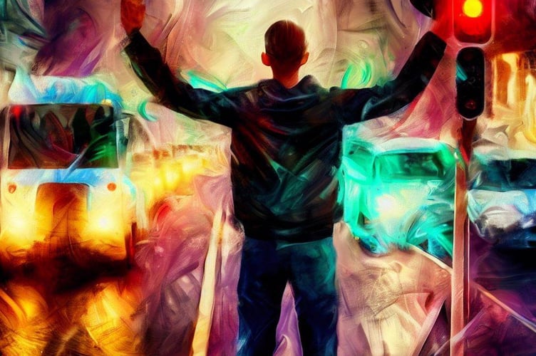 Protester stopping traffic