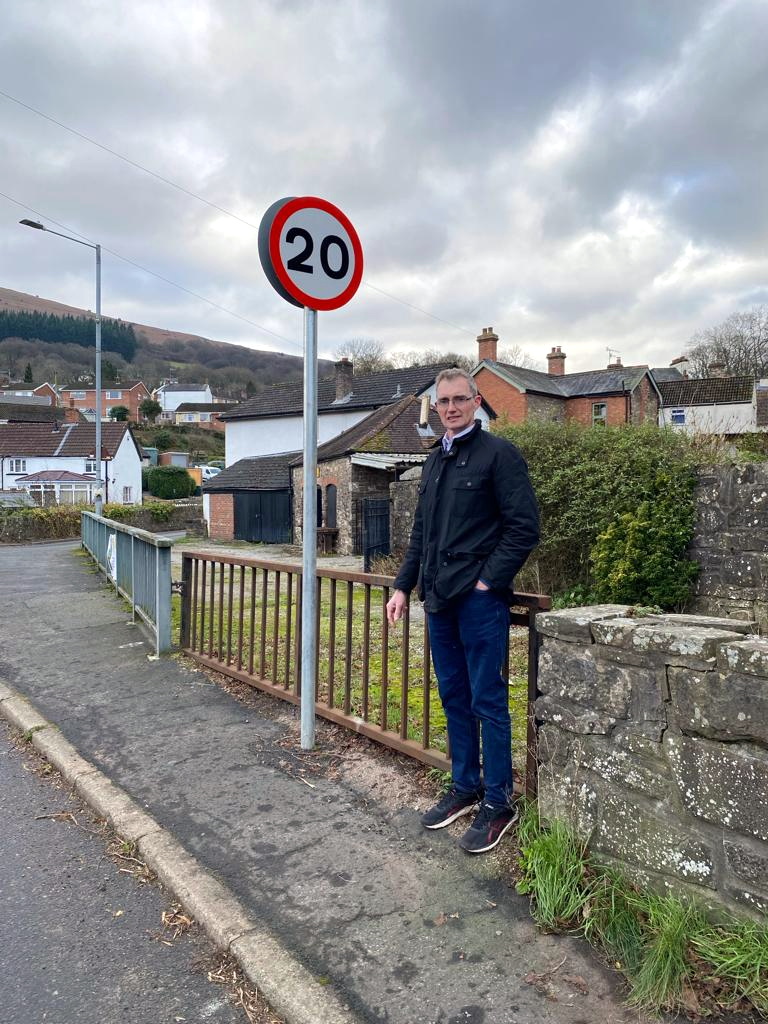 Monmouthshire Council blocks drive with 20mph sign