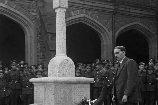 Angus Buchanan unveiling the Monmouth School war memorial in 1921