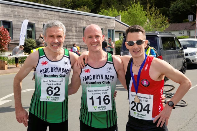 The first three home with Huw Evans, left, Jon Like, centre, and Ricci Watts, right