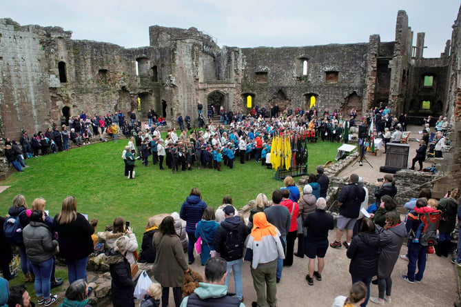 Parade forms up in the Fountain Court at Raglan Castle