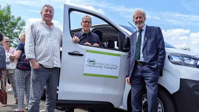 Councillor Michael Swambo (Tidenham Parish Council), Councillor Jan Koning (Chairman, Tidenham Parish Council) and Councillor Chris McFarling (Cabinet Member for Climate Emergency, Forest of Dean District Council).