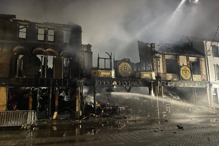 The former Richards store in Abergavenny destroyed by fire