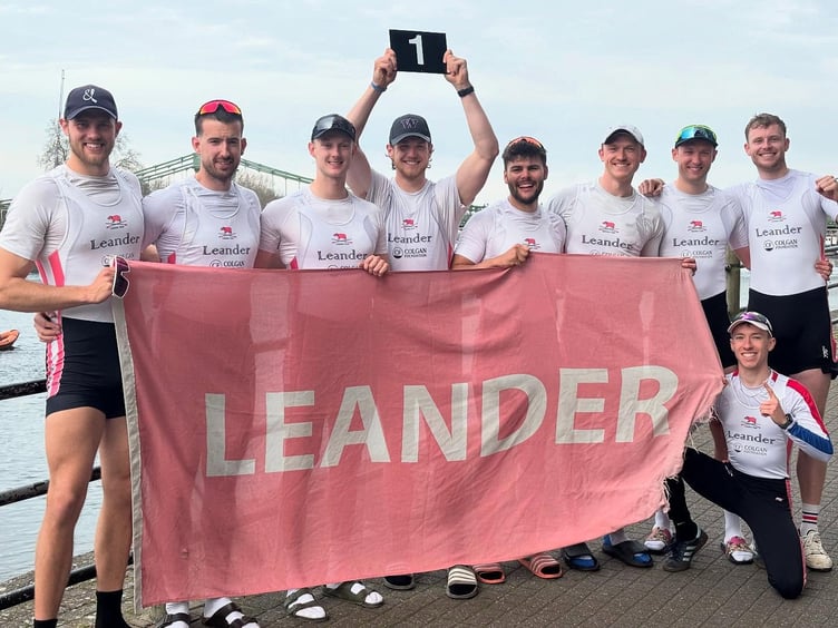 Jack Tottem, front right, celebrates with his Leander boat