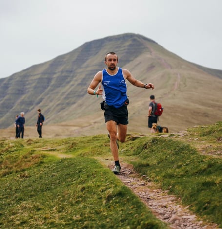 Sam Dellar leads the way home in the Cribyn fell race. Photo: Jonny Campbell/ Welsh Fell Running Facebook