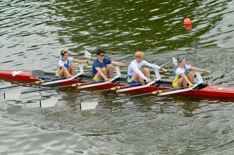 A quadruple scull in action at Monmouth Regatta