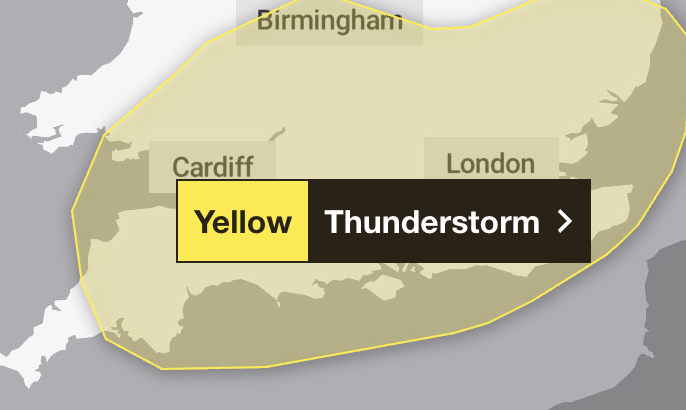 The Met Office has issued a yellow thunderstorm warning for Saturday, June 7