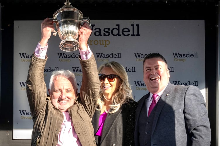 Trainer Peter Bowen celebrates Persian War victory with Flying Fortune last year