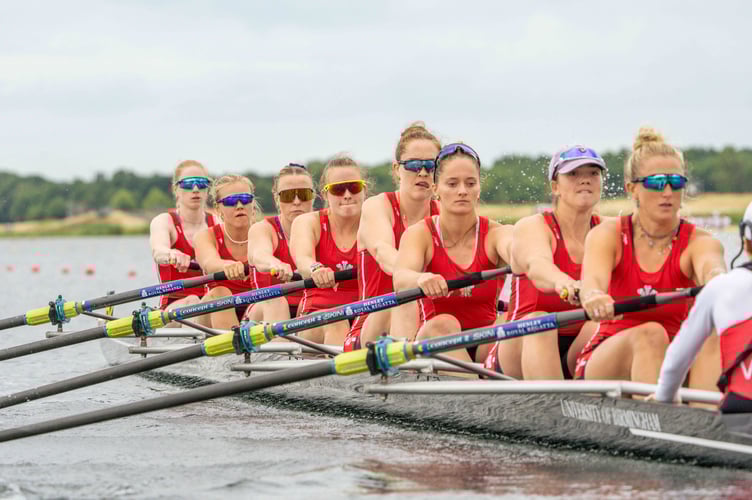Violet Holbrow-Brooksbank second from left blasts off the start in the Wales women's 8.
