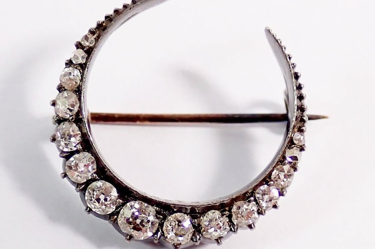 Silver Diamond Crecent Moon Brooch