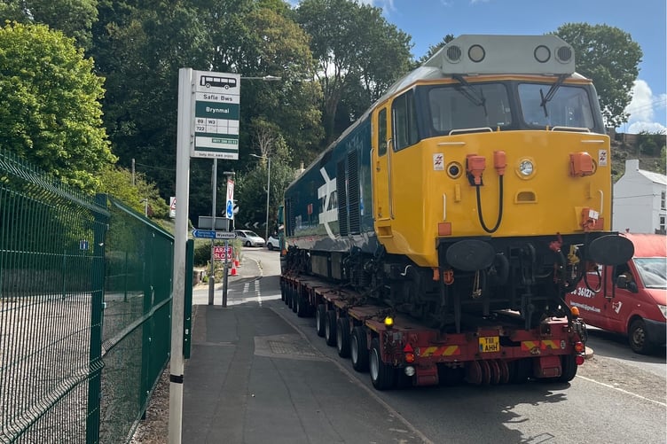 The loco at the bus stop at Hadnock Road Roundabout in Monmouth