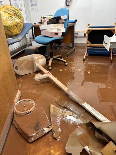 A consultation room in the flooded Castlegate surgery