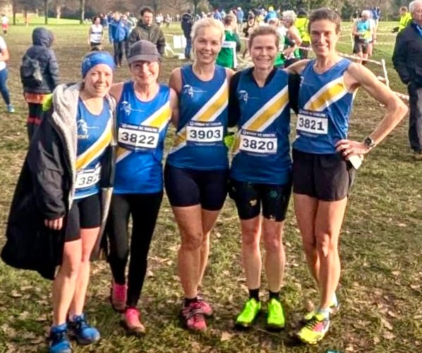 Katy Adams, right, with her Spirit team-mates was second in class in the third Gwent X-Country League race