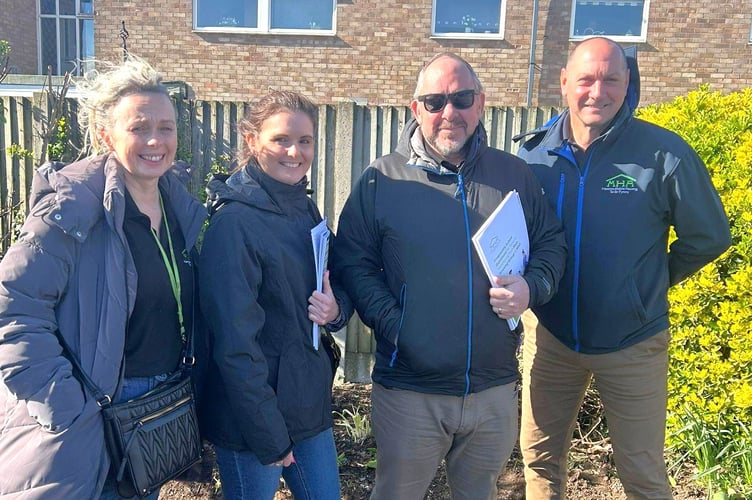 Photo – MHA’s Neighbourhood and Income Teams on an estate walkabout:
Jo Pembridge, Gemma Smith, Clayton Charles, Sean Williams (l to r)

