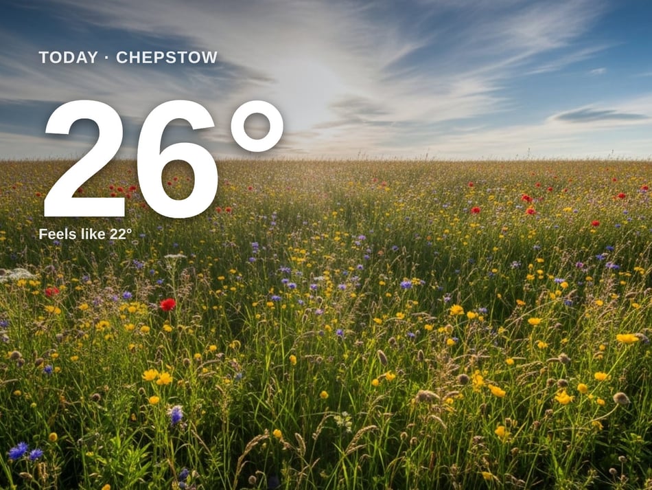 Chepstow: partly cloudy day, high of 26°C